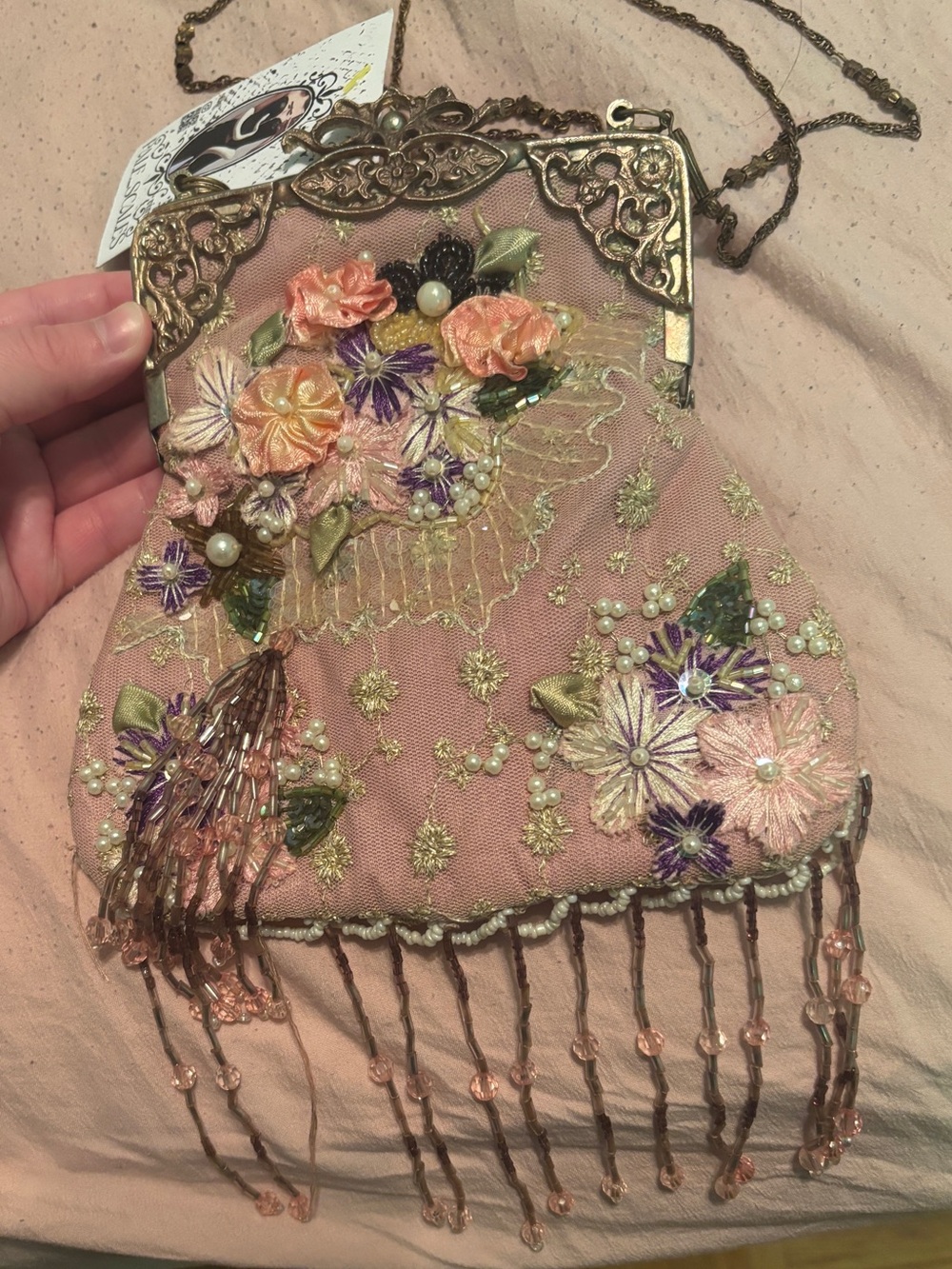 Vintage Beaded Fairy Bag - Pink & Gold